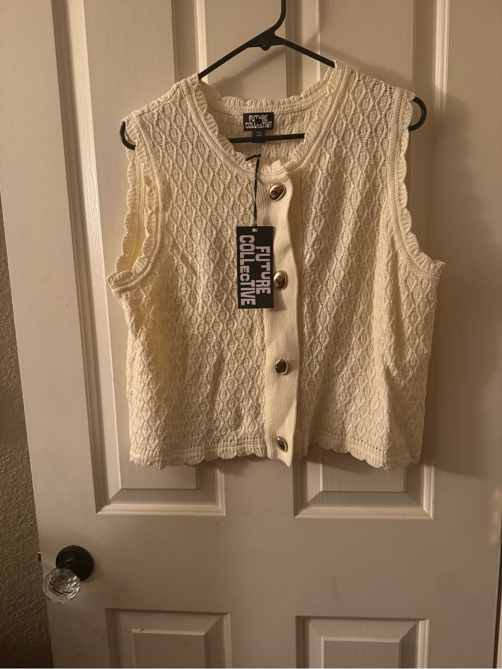 Future Collective Cream Knit Button-Front Sleeveless Top